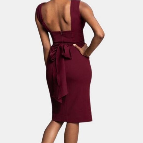 Dress The Population Alessia Wine Burgundy V-Neck Tie Waist Crepe Size XS NWT - Picture 10 of 16